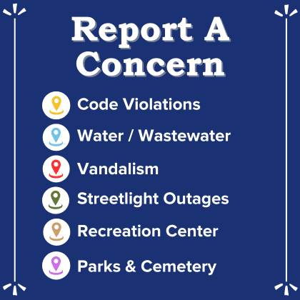 Report a Concern Graphic - includes code violations, leaks, vandalism